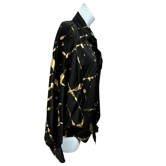 New Collection Black Gold Oversized Blouse Dolman Sleeve Button Front One Size - Picture 4 of 8